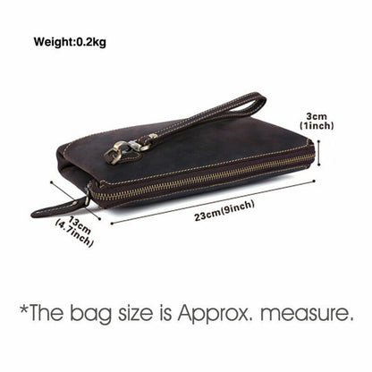 Vintage Men's Real Leather Long Clutch Purse Messenger Bag Handbag Zipper Wallet