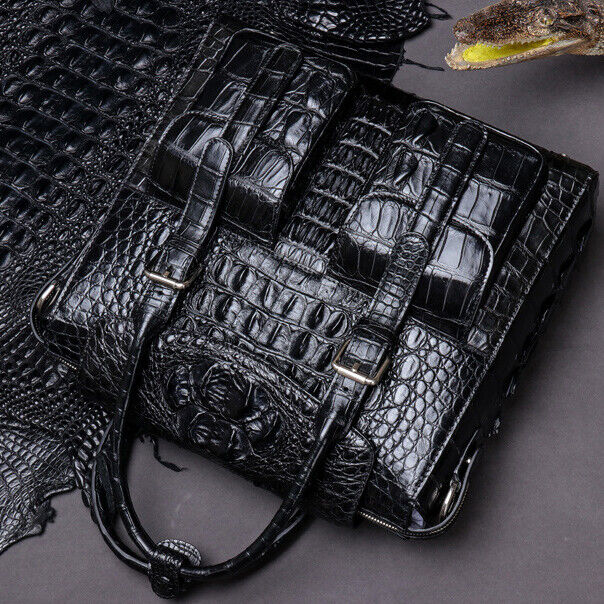 Handcrafted Siamese Alligator Skin Leather Mens Business Briefcase Sling Handbag