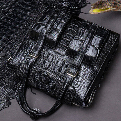 Handcrafted Siamese Alligator Skin Leather Mens Business Briefcase Sling Handbag