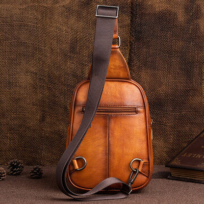 Men's Sling Backpack, 100% Genuine Leather Crossbody Chest Bags Sport Daypack