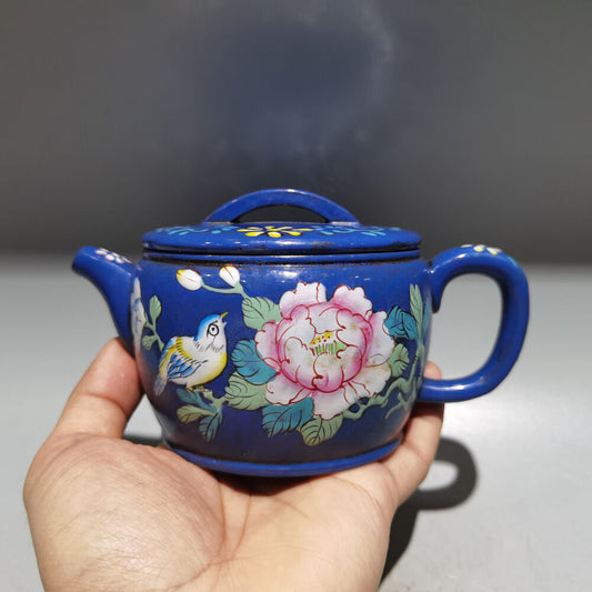 Chinese Yixing Zisha Clay Handmade Exquisite Teapot（珐琅彩四方竹壶 底款：老艺人）