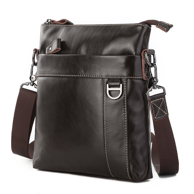 100% Genuine Leather Men's Dark browm Business 10" Sling Shoulder/Messenger Bag