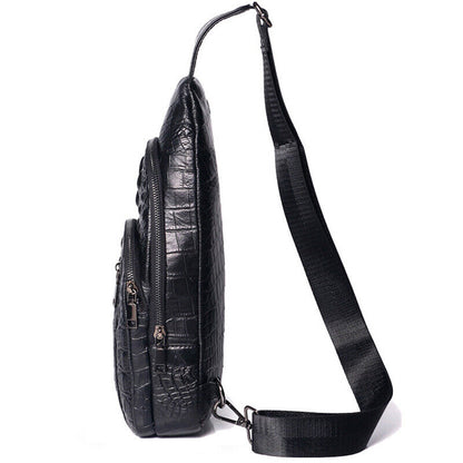 Sling Backpack Men's Genuine Leather Crocodile Crossbody/Shoulderfor Bag Hiking