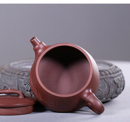 true yixing zisha teapot hand carved bamboo marked big mouth for Pu'er tea 6.8oz