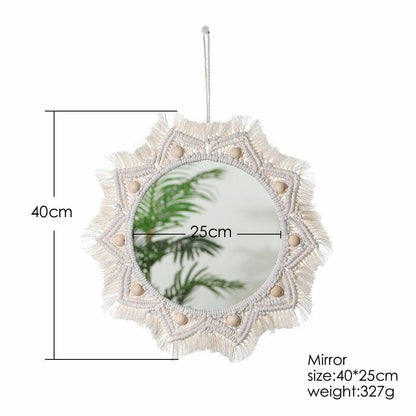Wall Mirrors Macrame Boho Handmade Round Aesthetic Home Decor Glass Cotton 25cm