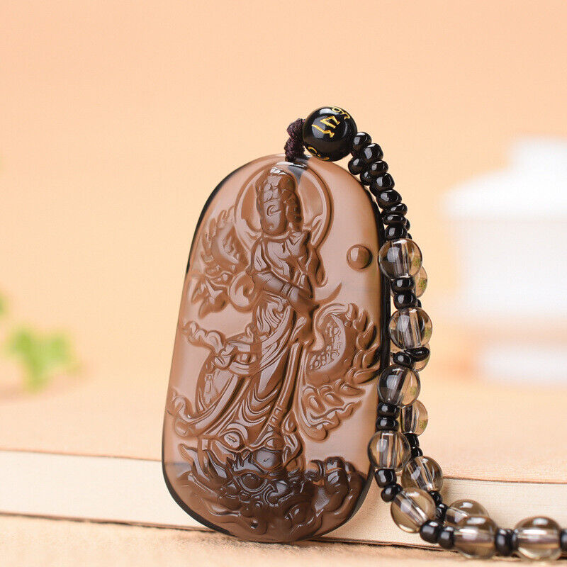 Natural Ice Obsidian Jade Pendant Beads Cord Necklace Buddha Guan Yin Charm