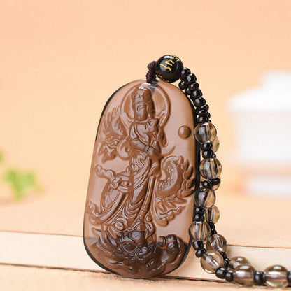 Natural Ice Obsidian Jade Pendant Beads Cord Necklace Buddha Guan Yin Charm