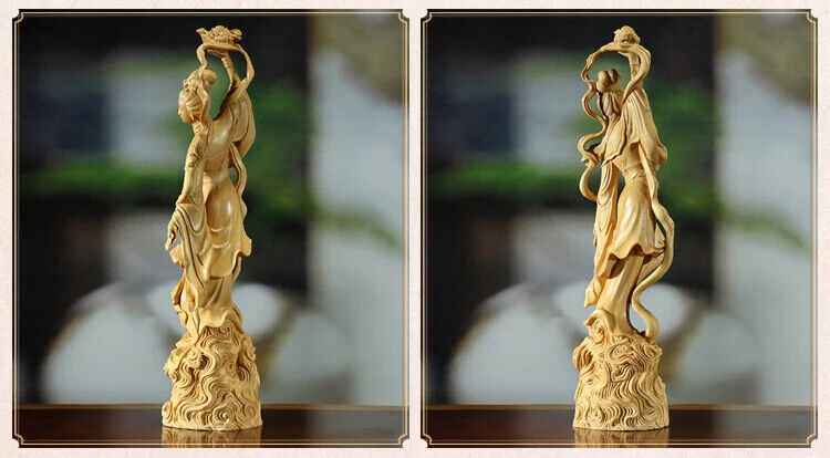 Boxwood sculpture goddess solid wood statue home room office figure Sky girl