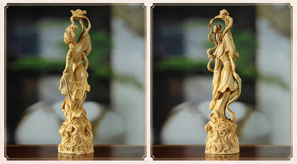 Boxwood sculpture goddess solid wood statue home room office figure Sky girl