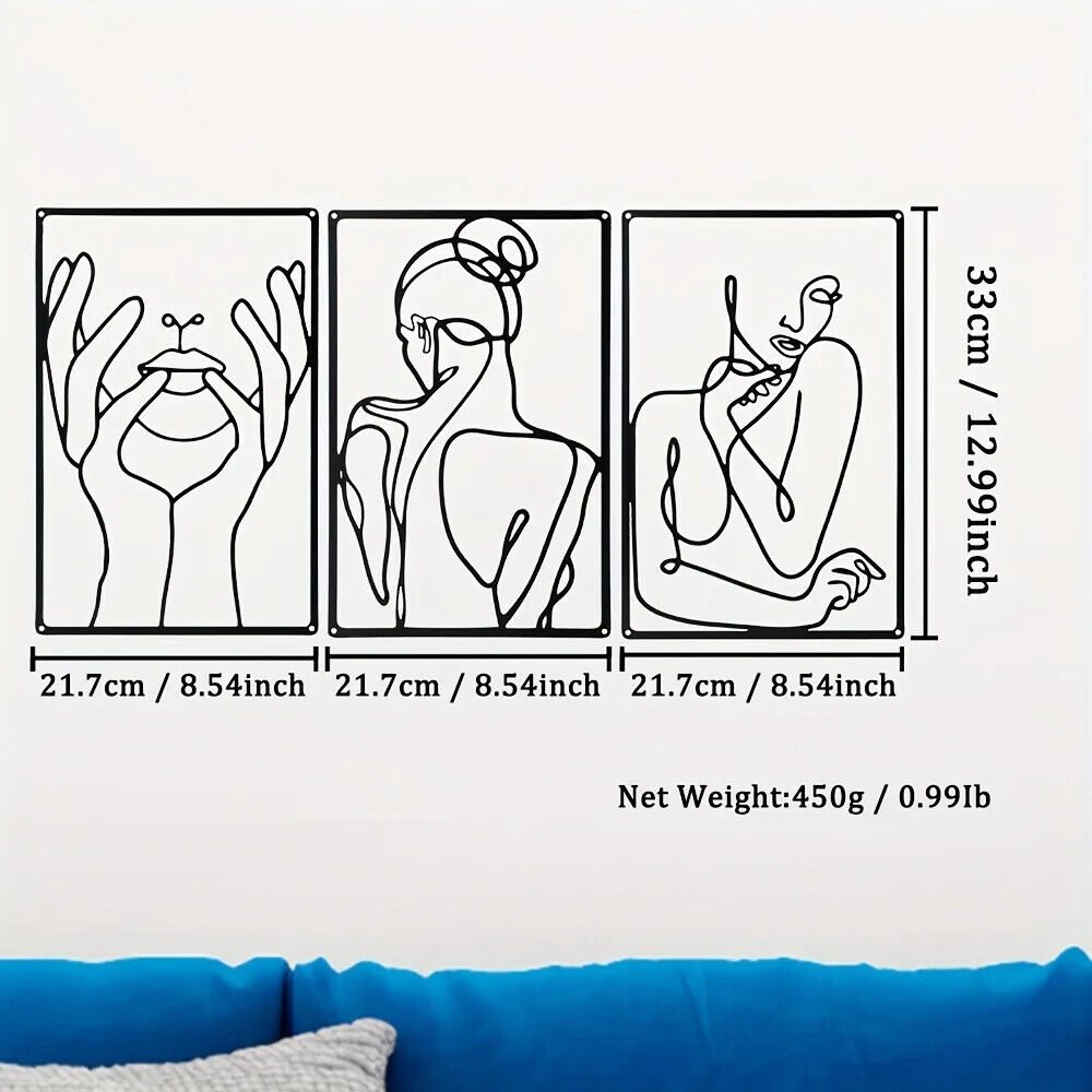 3pcs Abstract Metal Wall Art - Stunning Line Drawing Decor for Kitchen, Room