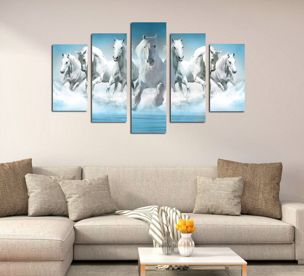 Galloping Horses Running Animal 5 Pieces Canvas Print Wall Art Picture Home Deco