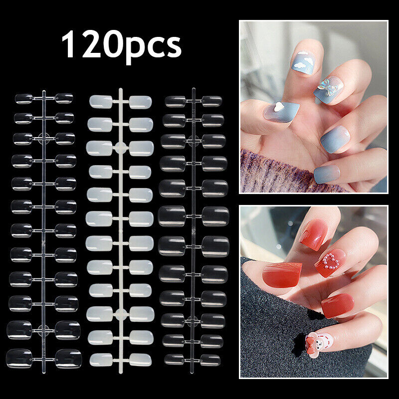 Fake Nails Transparent Nails Extension Short Square Nails 120PCS/Bag Natural DIY