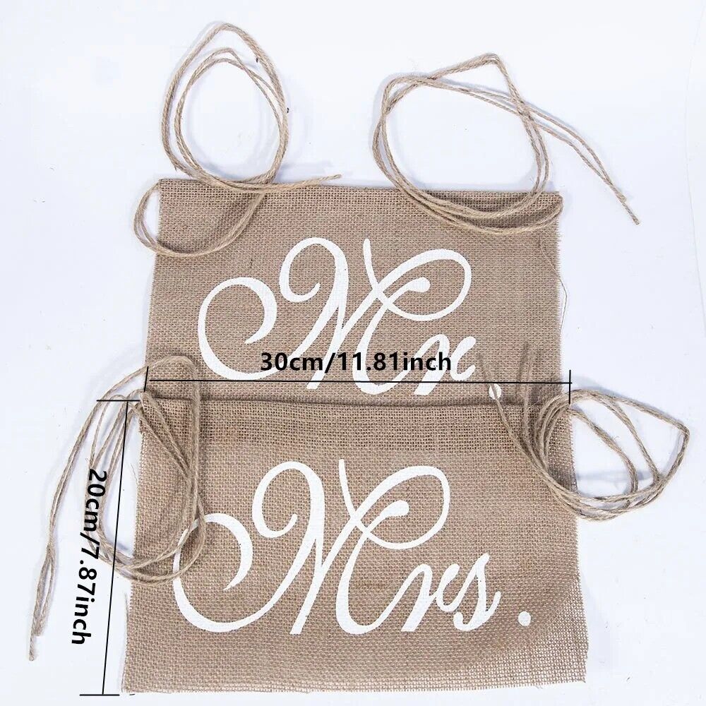 Mr. & Mrs. Chair Banners 2Pcs Burlap Romantic Hanging Rustic Signs Wedding Decor