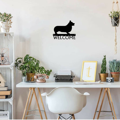 Welsh Corgi Dog Welcome Sign Ornaments Wall Stickers Shape Decoration Artwork