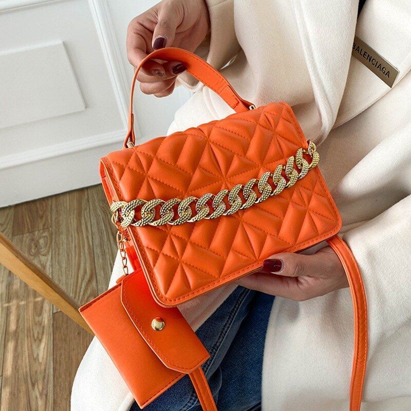 Women Synthetic Leather Shoulder Bag Fashion Plaid Crossbody Bag 20*14*6 CM Blue