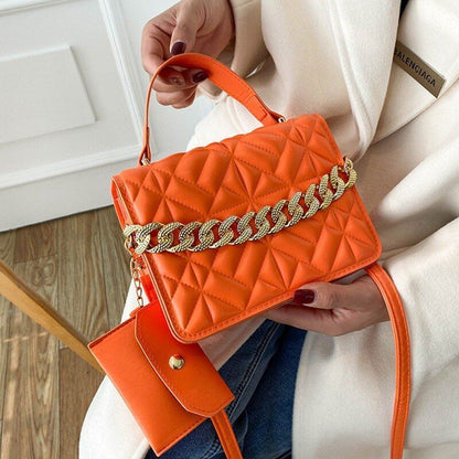 Women Synthetic Leather Shoulder Bag Fashion Plaid Crossbody Bag 20*14*6 CM Blue