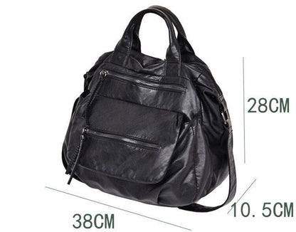 Novelty Black Washed Synthetic Leather Handbag Large One Shoulder Satchel Purse