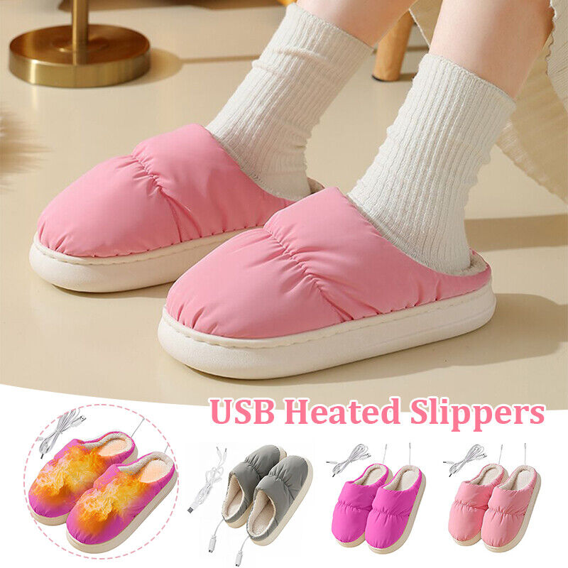 USB Heated Slippers Electric Heating Cotton Slippers Foot Warmer Winter Gifts