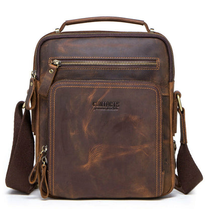 Men's Crazy Horse Cow Leather Vintage 8inch Messenger/Shoulder Bag Crossbody Bag