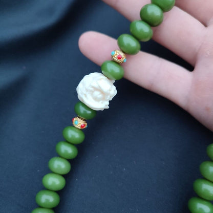 49x Green Bead Necklace Bracelet Buddha Pray Rosary Pipal Tree Bodhi lion