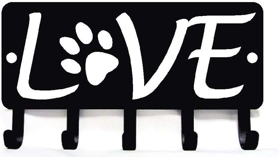 Love with Dog Paw #2 Key Rack Hanger & Dog Leash Organizer Metal Wall Art