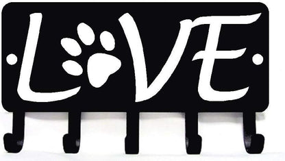 Love with Dog Paw #2 Key Rack Hanger & Dog Leash Organizer Metal Wall Art