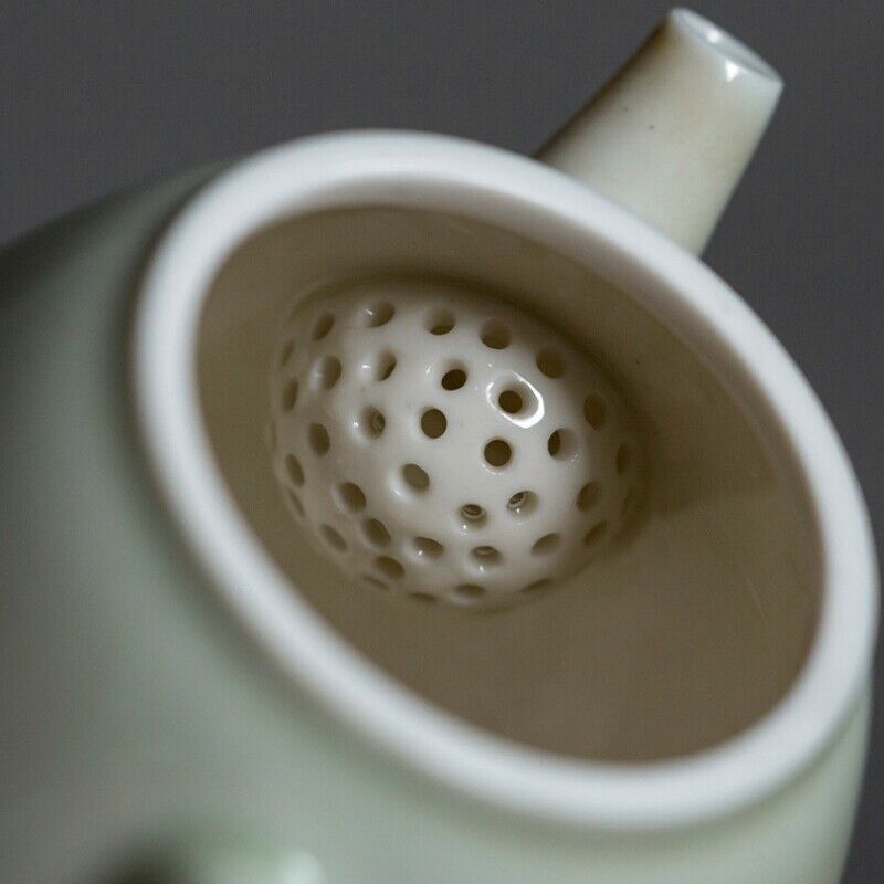 160ml Porcelain Tea Pot Pear Shaped Ball Infuser Holes Jingdezhen Handmade Pot