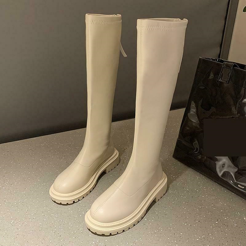 Winter 2022 Long Zip Round Toe Boots Knee High Luxury Chelsea Platform Platforms