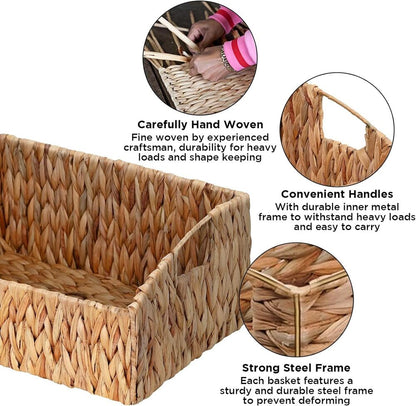Handwoven Storage Baskets Natural Water Hyacinth Storage Bins Built-in Handles