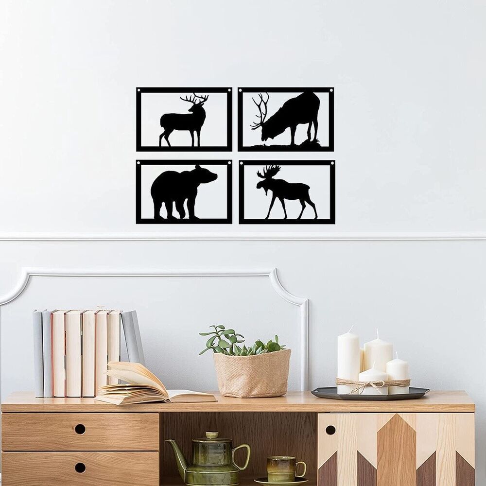 Set of 4 Wildlife Art - Bear Elk Deer Moose Wall Stickers Pretty Artwork Shape