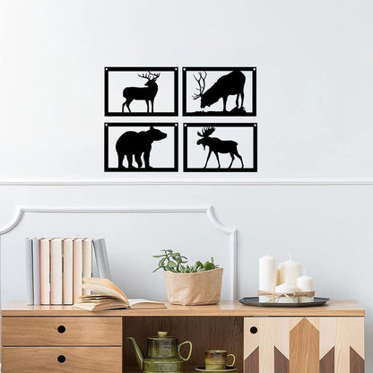 Set of 4 Wildlife Art - Bear Elk Deer Moose Wall Stickers Pretty Artwork Shape