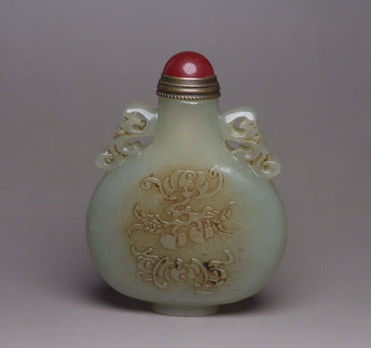 Vintage Chinese Hetian Jade Snuff Bottle Carving Figure Story Statue Gift Rare