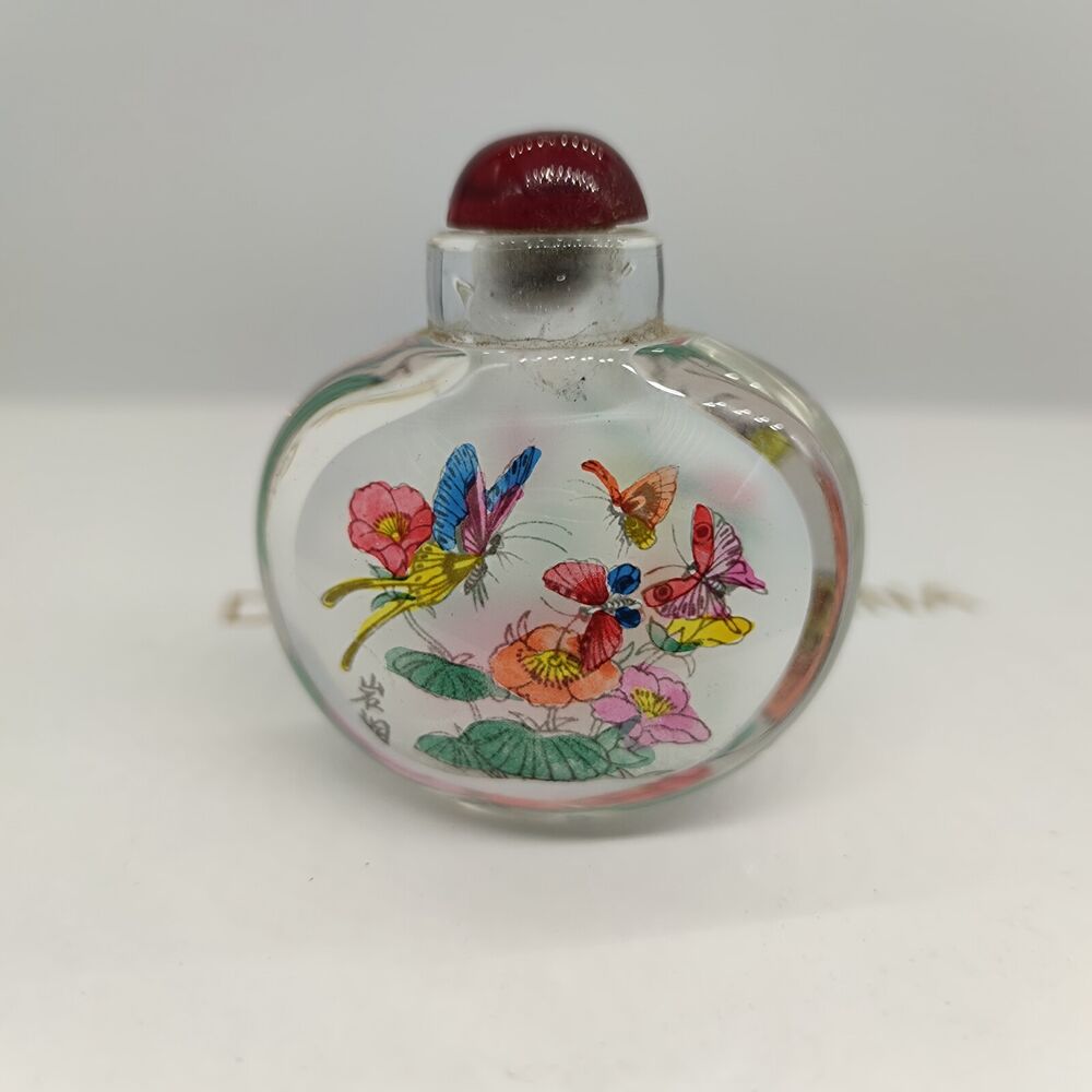 Chinese Peking Glass Snuff Bottle Inside Painting Flower Box Art Beauty Glazed