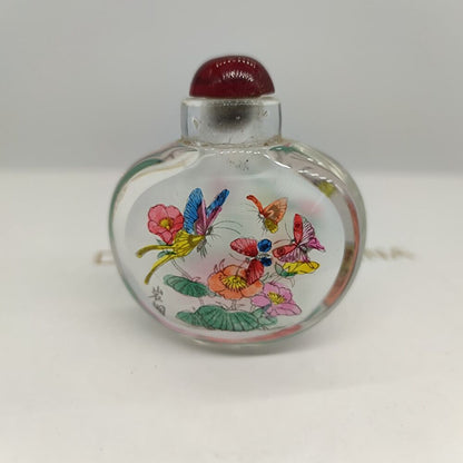 Chinese Peking Glass Snuff Bottle Inside Painting Flower Box Art Beauty Glazed