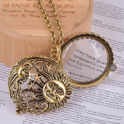 Women Necklace Fashion Jewelry Alloy Gold Sun Moon Star Magnifier Glass Pendant