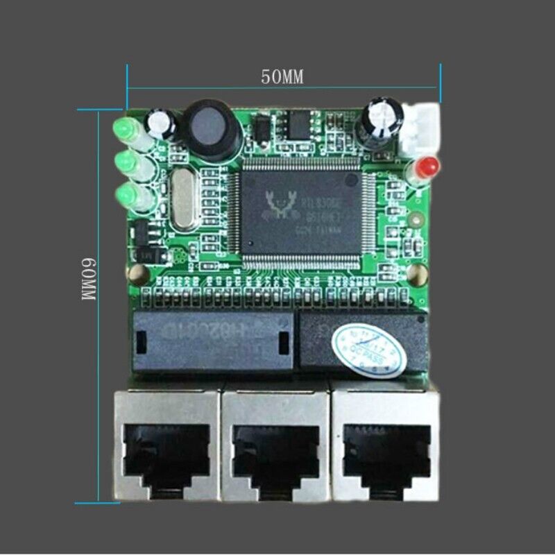 Realtek RTL8306E chipset 90/180 degree RJ45 3 port mini ethernet switch board fa