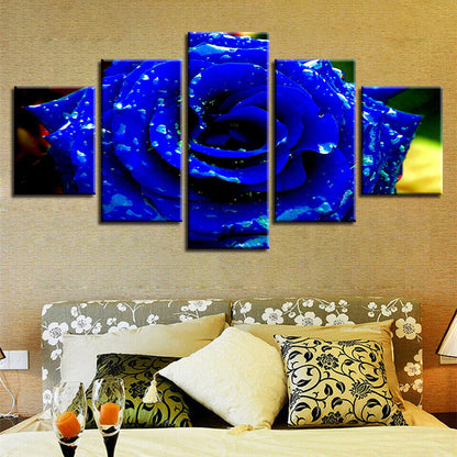 Blue Fresh Rose Flower Canvas Prints Painting Wall Art Home Decor Picture 5PCS