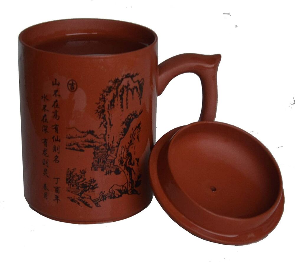 Chinese yixing zisha teacup cover cup 500ml Purple sand mud handle mug landscape