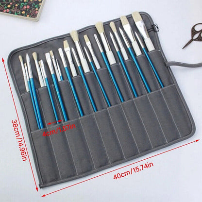 20 Pocket Art Paint Brush Case School Roll Up Pen Holder Canvas Pouch Bag
