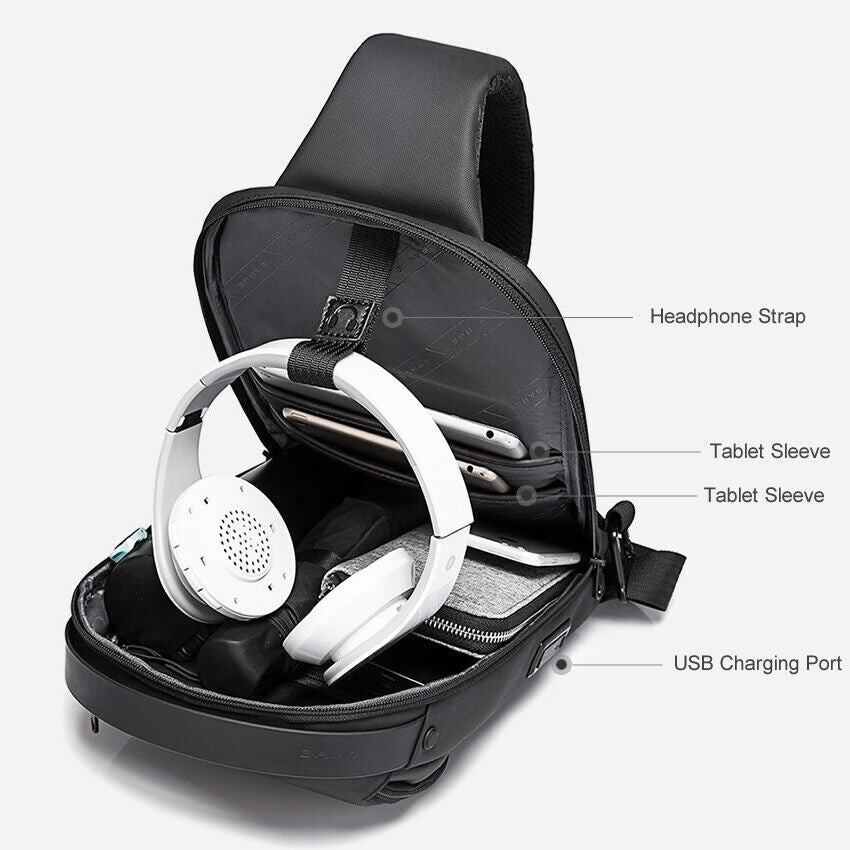 Charging Port Water Resistant Chest Pack Sling Bag Crossbody Backpack Business