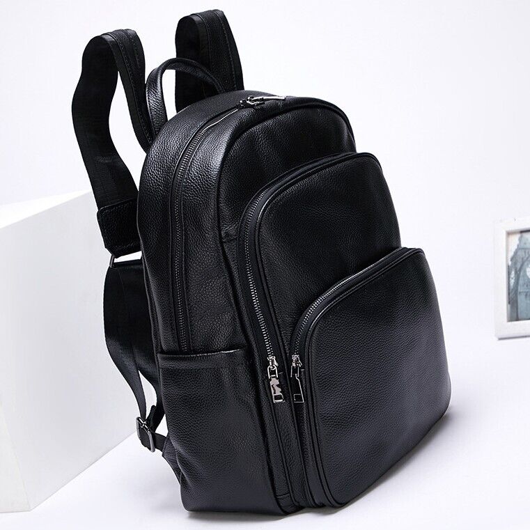 Top Cow Leather Black Men's bag, Soft Leather Large Capacity Backpack Travel Bag
