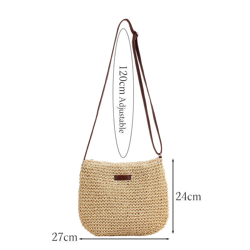 Summer Straw Crossbody Bag Women Beach Holiday Casual Woven Shoulder Handbag