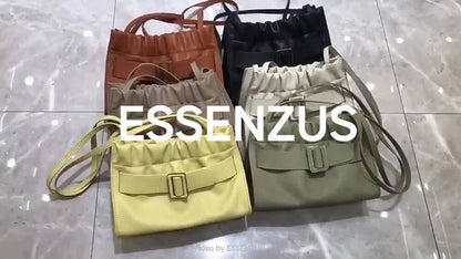 Real Leather Oversize Buckle Scrunchy Ruched Clutch Shoulder bag Crossbody Purse
