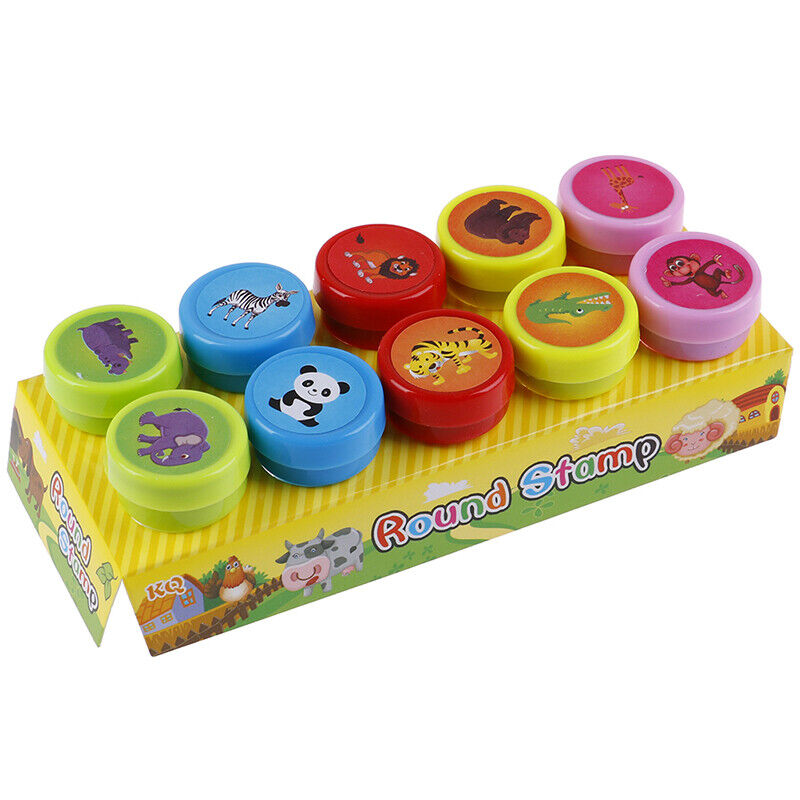 10Pc animal Self-ink Stamps Goody Bag Pinata Fillers Kids Birthday Party Fav3-ca