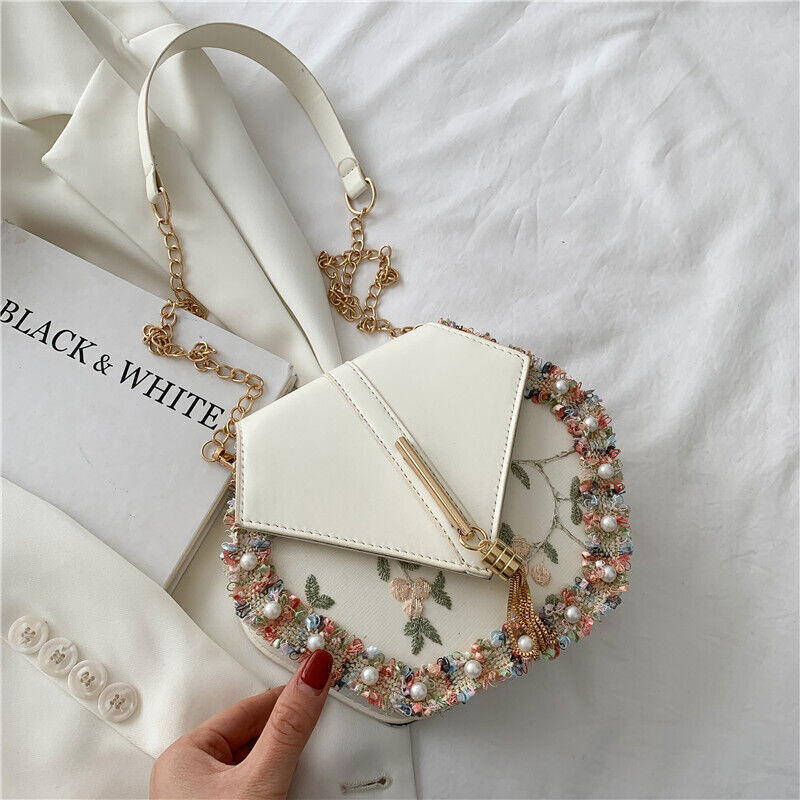 Tassel Women's Bag PU Leather Shoulder Bag Pearl Lace Crossbody Bags Handbags