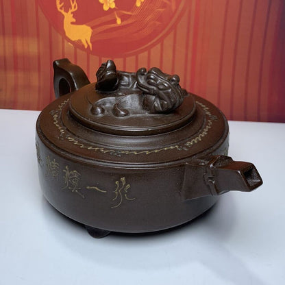 Vintage Chinese Yixing Purple Clay Teapot Zisha Ceremony Carving Collectible Art