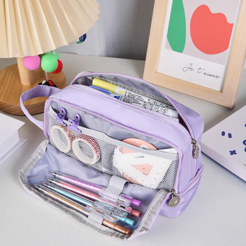 Large Capacity Pencil Bag Stationery Holder Bag Pen Case Zipper Two Compartment