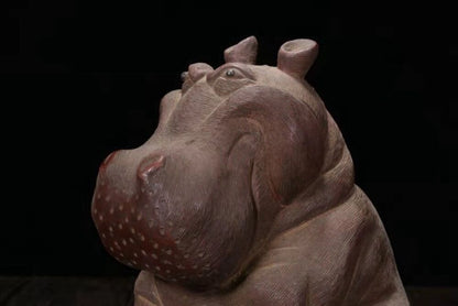 Chinese zisha clay Cute Hippo statue sculpture Wealth home decor decorative rare