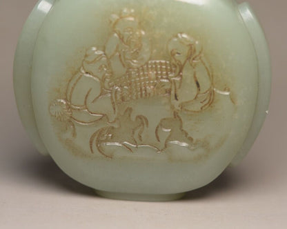 Chinese Antique Hetian Jade Snuff Bottle Carved Figure Statue Exquisite Snuffbox