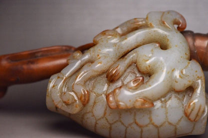 Old Peking Chinese Hetian Jade Hand Carving Dragon Statue Unique Wonderful Art